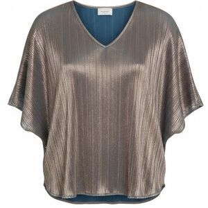 Adrienne Boutique Blouse Silver Metallic Shirt Short  Sleeve Size Small Flowy